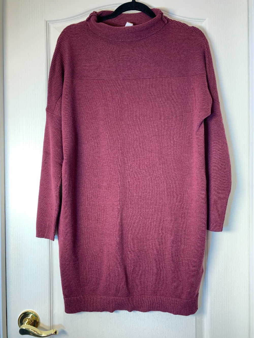 Lolรซ Burgundy Raspberry Knit Sweater Dress Tunic Size L Long Sleeve Cozy Fall